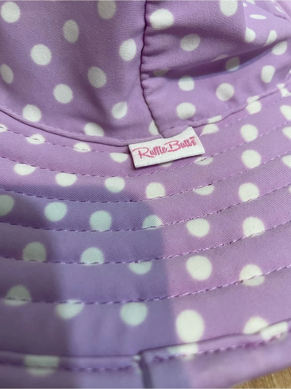 RuffleButts Girls Lavender White Polka Dot Wide Brim Sun Hat UPF Swim Beach 12M-